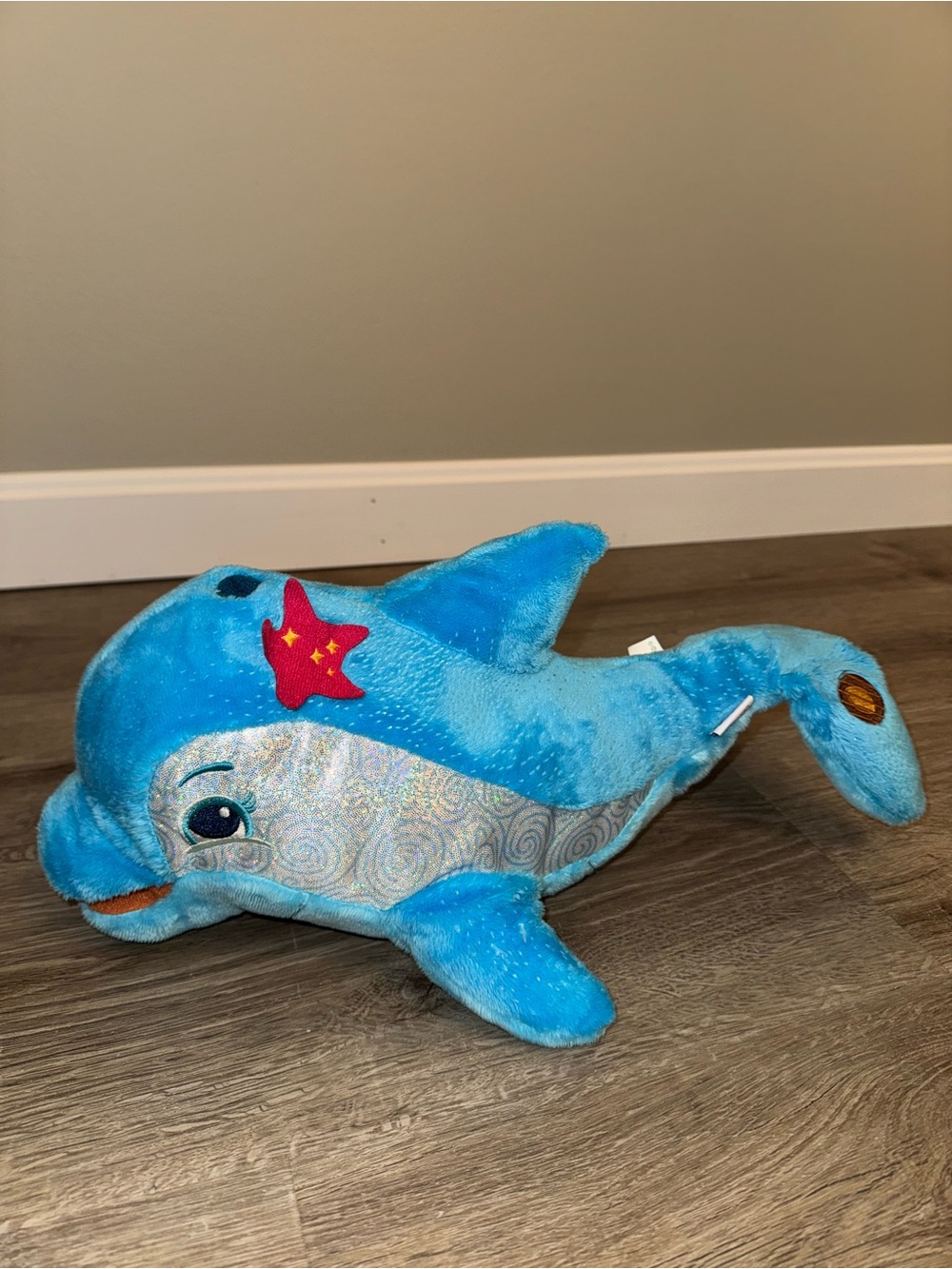 Bright Blue Plush Dolphin with Star Accent - Soft Stuffed Toy